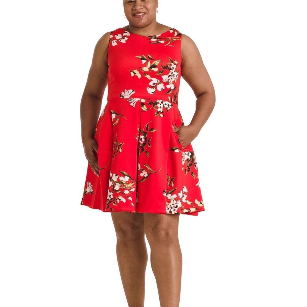 Taylor Scuba Red Cherry Fit And Flare Sleeveless Dress Size 18W